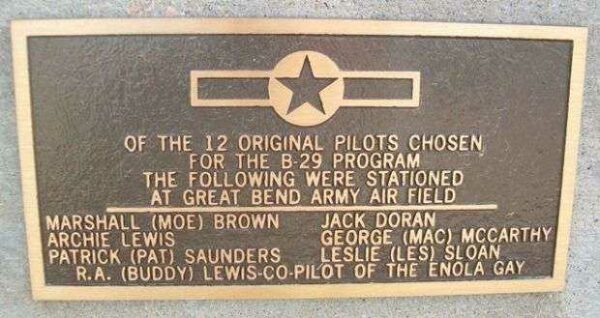 ORIGINAL B-29 PILOTS AT GREAT BEND ARMY AIR FIELD PLAQUE