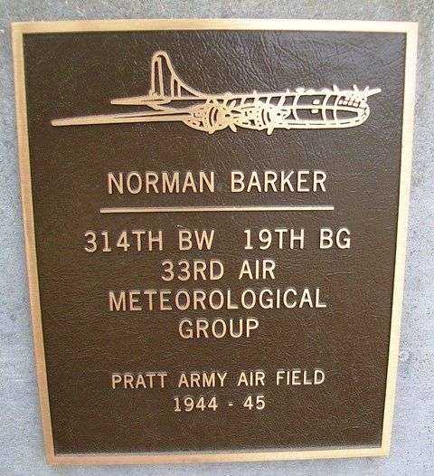 NORMAN BARKER B-29 WAR MEMORIAL PLAQUE