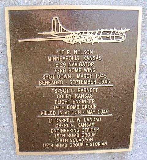 LT R. NELSON B-29 WAR MEMORIAL PLAQUE