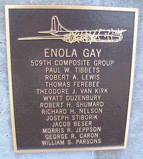 ENOLA GAY B-29 WAR MEMORIAL PLAQUE