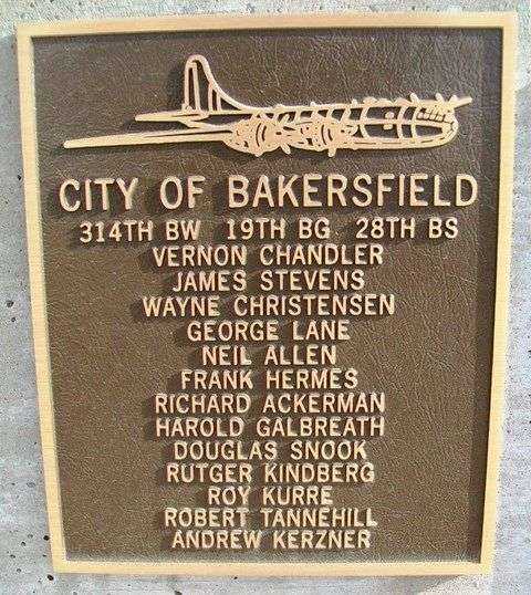 CITY OF BAKERSFIELD B-29 WAR MEMORIAL PLAQUE
