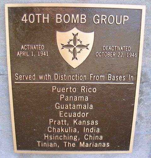 40TH BOMB GROUP WAR MEMORIAL PLAQUE