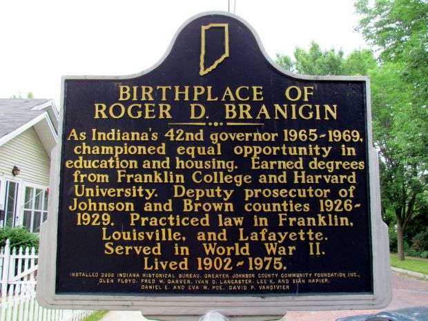 BIRTHPLACE OF ROGER D. BRANIGIN WAR MEMORIAL MARKER