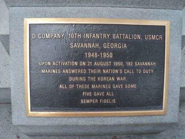 SAVANNAH MARINE CORPS KOREAN WAR MEMORIAL PLAQUE