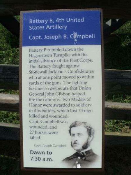 BATTERY B, 4TH UNITED STATES ARTILLERY MEMORIAL MARKER