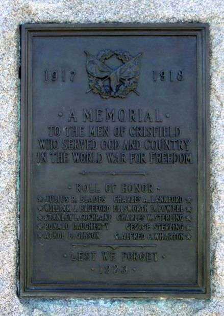 CRISFIELD WORLD WAR I MEMORIAL PLAQUE