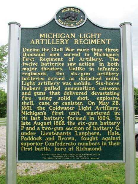 MICHIGAN LIGHT ARTILLERY REGIMENT WAR MEMORIAL MARKER