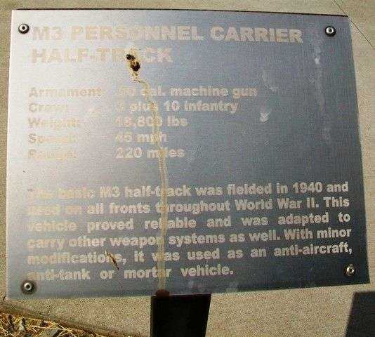 M3 PERSONNEL CARRIER HALF-TRACK MILITARY VEHICLE MEMORIAL PLAQUE