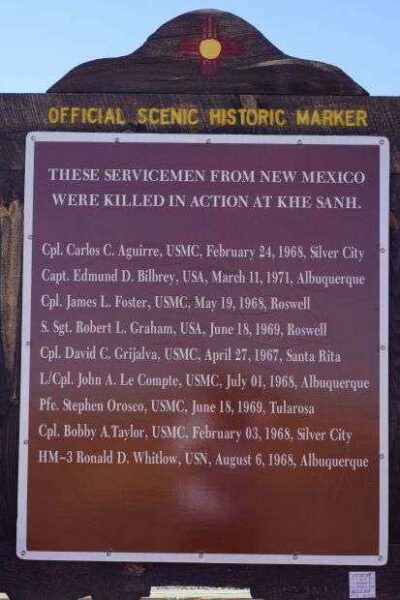 THESE SERVICEMEN FROM NEW MEXICO WERE KILLED IN ACTION AT KHE SANH MEMORIAL MARKER