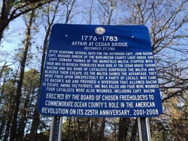 AFFAIR AT CEDAR BRIDGE REVOLUTIONARY WAR MEMORIAL MARKER