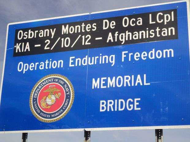 LCPL OSBRANY MONTES DE OCA MEMORIAL BRIDGE SIGN