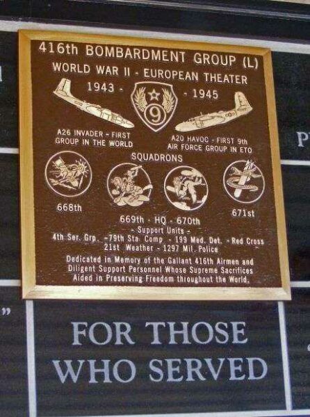 416TH BOMB GROUP MEMORIAL PLAQUE