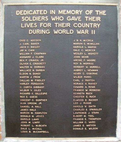 GENTRY COUNTY WAR MEMORIAL WORLD WAR II PLAQUE