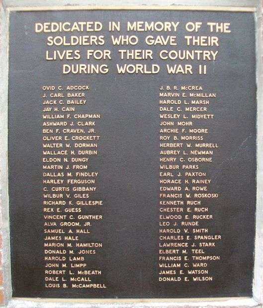 GENTRY COUNTY WAR MEMORIAL WORLD WAR II PLAQUE