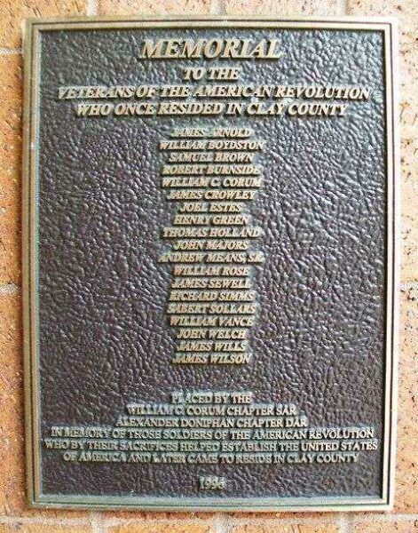 CLAY COUNTY AMERICAN REVOLUTION VETERANS MEMORIAL
