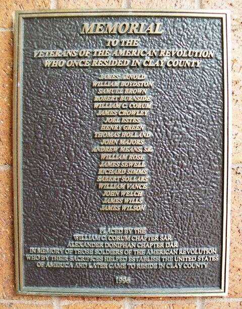 CLAY COUNTY AMERICAN REVOLUTION VETERANS MEMORIAL