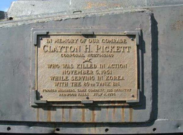 CLAYTON H. PICKETT MEMORIAL TANK PLAQUE
