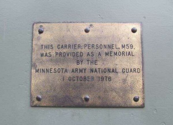 LEGION MEMORIAL PARK M59 PERSONNEL CARRIER PLAQUE