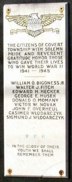COVERT WORLD WAR II MEMORIAL PLAQUE