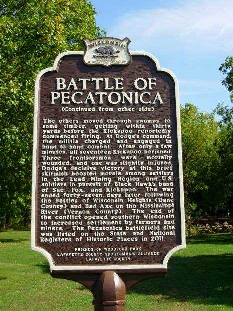 BATTLE OF PECATONICA MEMORIAL MARKER BACK