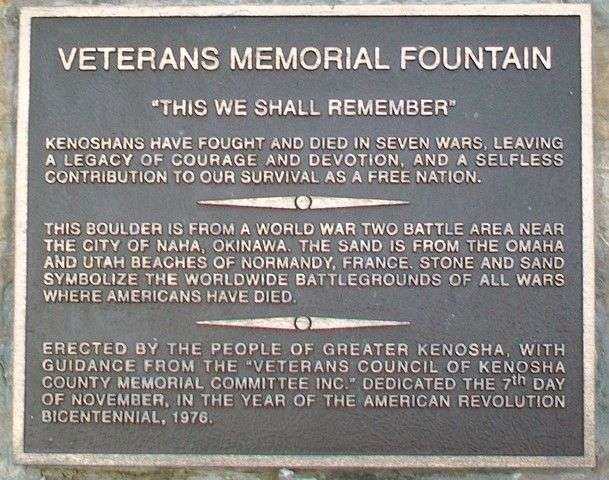 KENOSHA VETERANS MEMORIAL FOUNTAIN PLAQUE