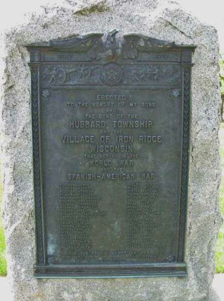 HUBBARD TOWNSHIP AND THE VILLAGE OF IRON RIDGE WAR MEMORIAL