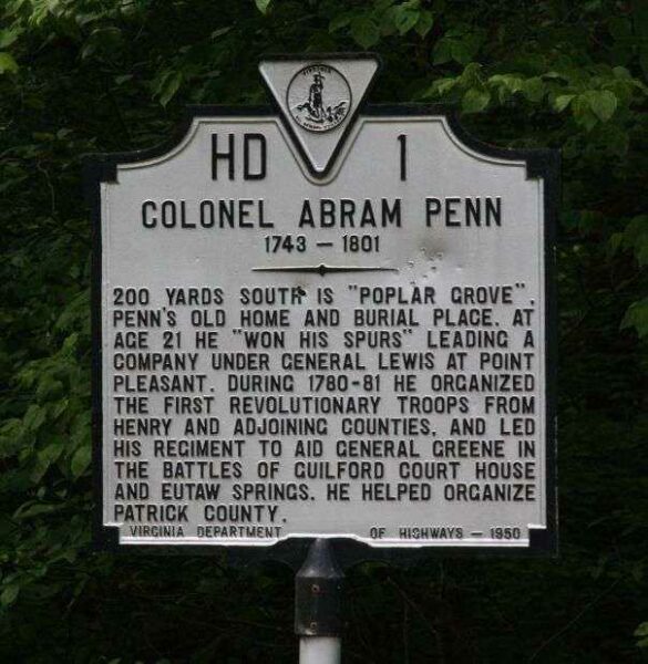 COLONEL ABRAM PENN REVOLUTIONARY WAR SOLDIER MEMORIAL MARKER