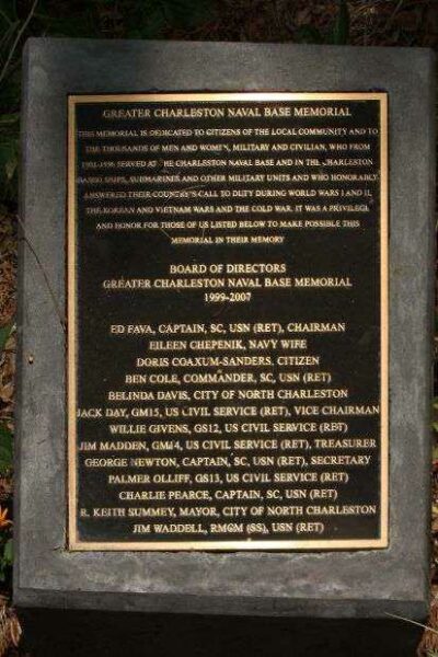 GREATER CHARLESTON NAVAL BASE MEMORIAL PLAQUE