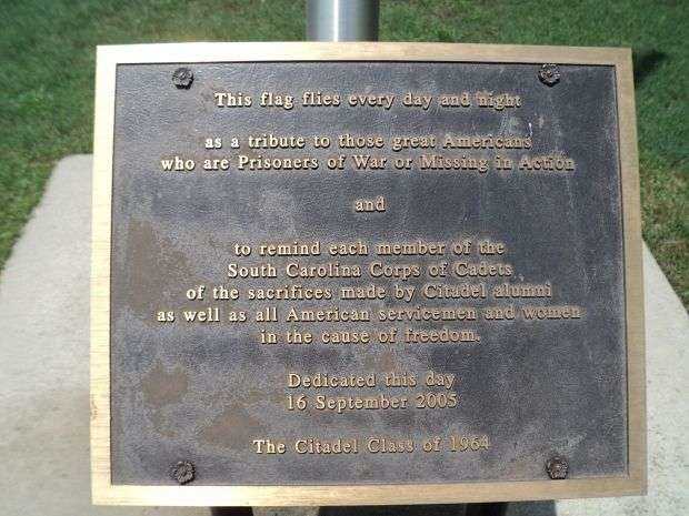 CITADEL POW MIA MEMORIAL FLAGPOLE PLAQUE