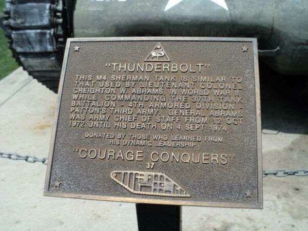 “THUNDERBOLT” WAR MEMORIAL TANK PLAQUE