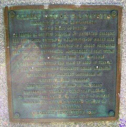 GILBERT MOTIER DE LAFAYETTE MEMORIAL FLAGPOLE PLAQUE