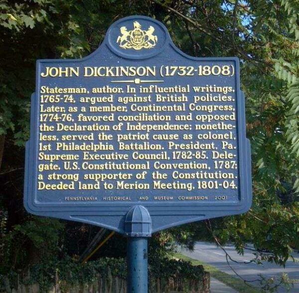 JOHN DICKINSON REVOLUTIONARY WAR SOLDIER MEMORIAL MARKER