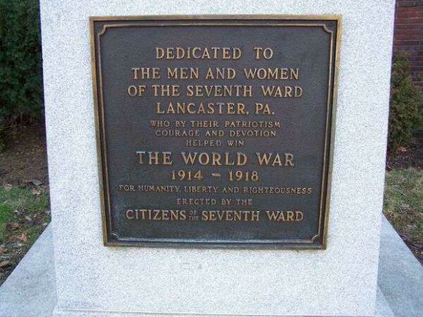 LANCASTER SEVENTH WARD WORLD WAR I MEMORIAL PLAQUE