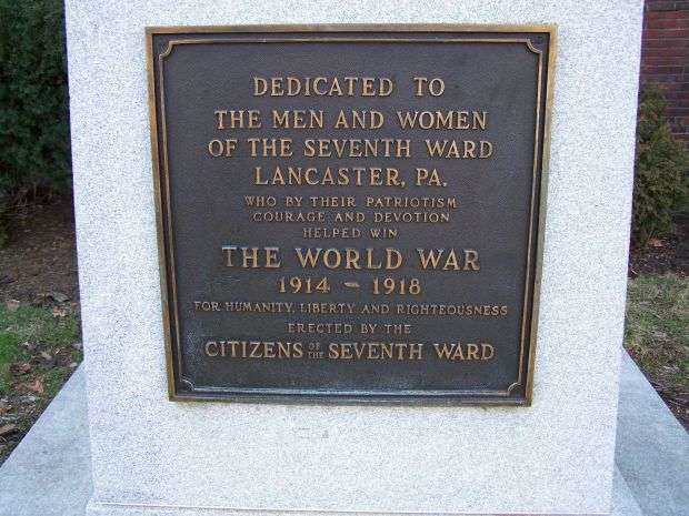 LANCASTER SEVENTH WARD WORLD WAR I MEMORIAL PLAQUE