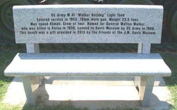 US ARMY M-41 “WALKER BULLDOG” LIGHT TANK MEMORIAL BENCH