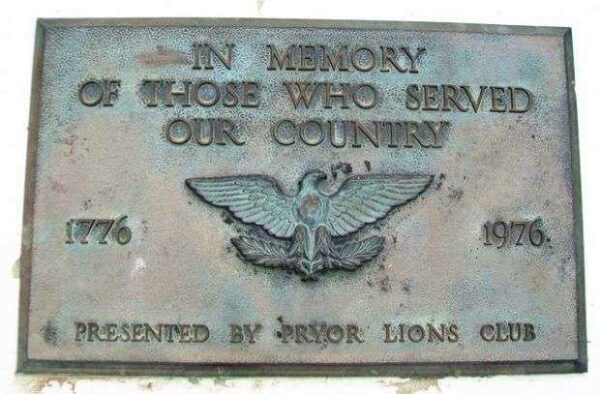 PRYOR LIONS CLUB VETERANS MEMORIAL PLAQUE