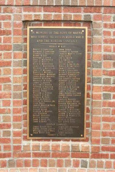 WAYNE COUNTY, NC VETERANS MEMORIAL WORLD WAR II AND KOREAN CONFLICT PLAQUE II