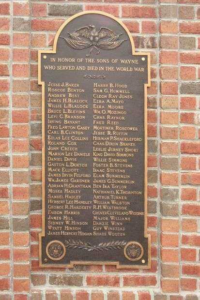 WAYNE COUNTY, NC VETERANS MEMORIAL WORLD WAR I PLAQUE