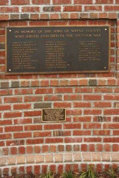WAYNE COUNTY, NC VETERANS MEMORIAL VIETNAM WAR PLAQUE