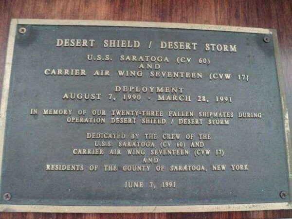 U.S.S. SARATOGA DESERT SHIELD/DESERT STORM MEMORIAL PLAQUE