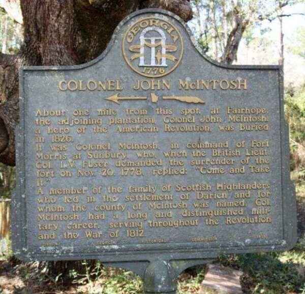COLONEL JOHN MCINTOSH WAR MEMORIAL MARKER