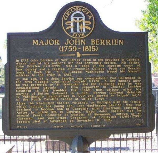 MAJOR JOHN BERRIEN REVOLUTIONARY WAR MEMORIAL MARKER