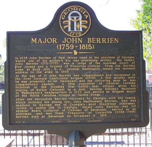 MAJOR JOHN BERRIEN REVOLUTIONARY WAR MEMORIAL MARKER