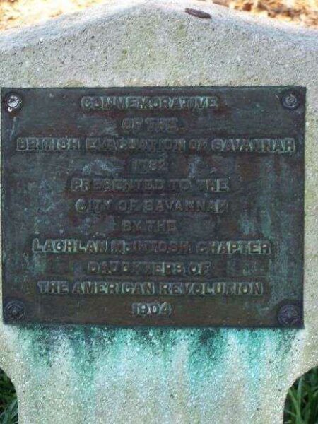 BRITISH EVACUATION OF SAVANNAH MEMORIAL PLAQUE