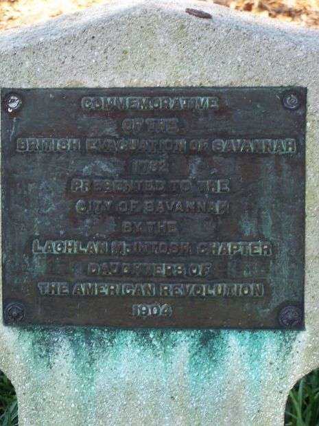 BRITISH EVACUATION OF SAVANNAH MEMORIAL PLAQUE