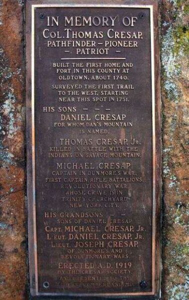 IN MEMORY OF COL. THOMAS CRESAP MEMORIAL
