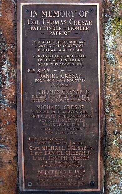 IN MEMORY OF COL. THOMAS CRESAP MEMORIAL