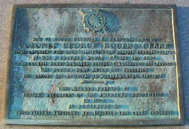 HEADQUARTERS OF COLONEL GEORGE ROGERS CLARK MEMORIAL PLAQUE