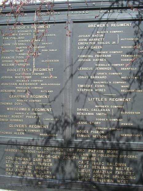 AMERICAN SOLDIERS KILLED JUNE 17, 1775 WAR MEMORIAL PLAQUE IV