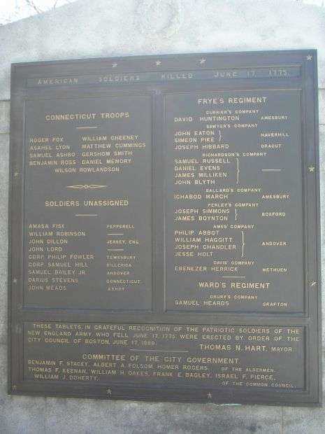 AMERICAN SOLDIERS KILLED JUNE 17, 1775 WAR MEMORIAL PLAQUE I
